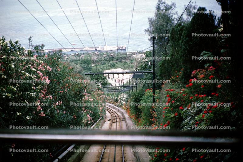 Tracks, Tram, La Funicolare, port, harbor, shoreline, buildings, Capri, Italy