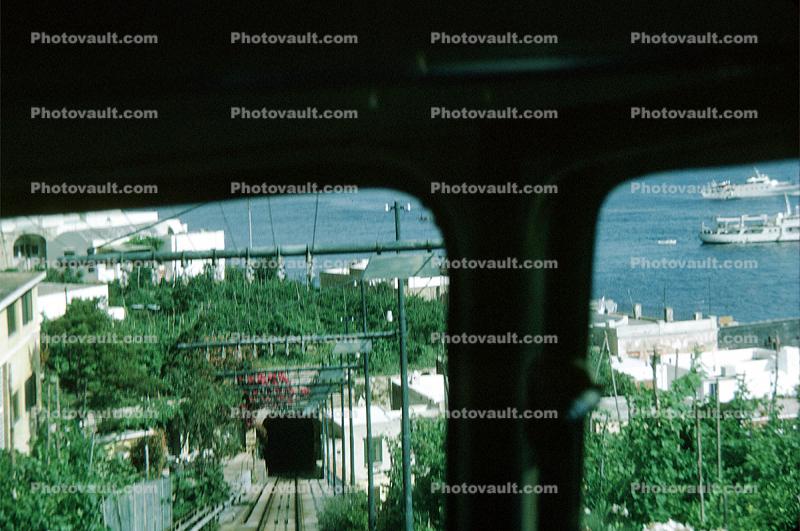 Tracks, Tram, La Funicolare, port, harbor, shoreline, buildings, houses, Capri, Italy