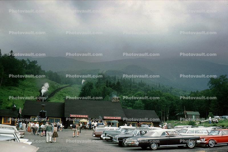 Mount Washington Cog Railway, Worlds First Cog Railway, Car, Vehicle, Automobile, New Hampshire, USA, July 1964, 1960s