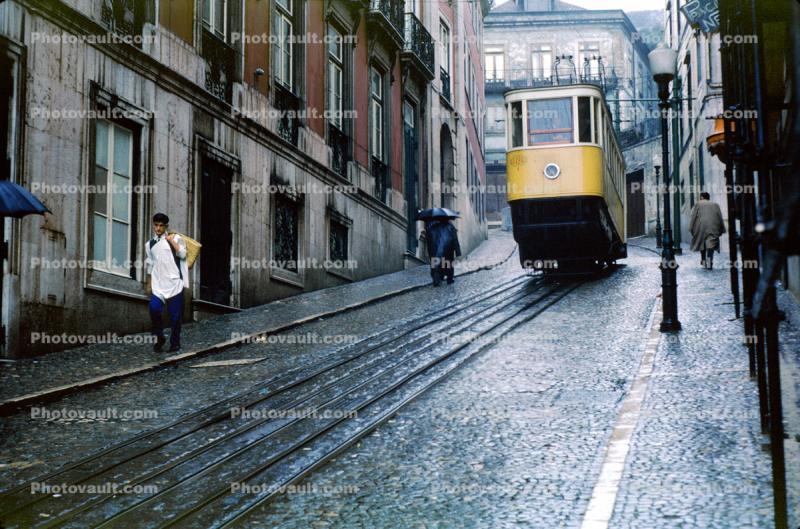 Elevador da Gloria Funicular, Electric Trolley, Lisbon, Portugal, February 1963, 1960s