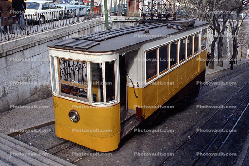 Elevador da Gloria Funicular, Electric Trolley, Lisbon, Portugal, February 1973, 1970s