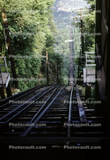 The Incline, Lookout Mountain Incline Railway, standard gauge, Chattanooga, Tennessee, 1950s