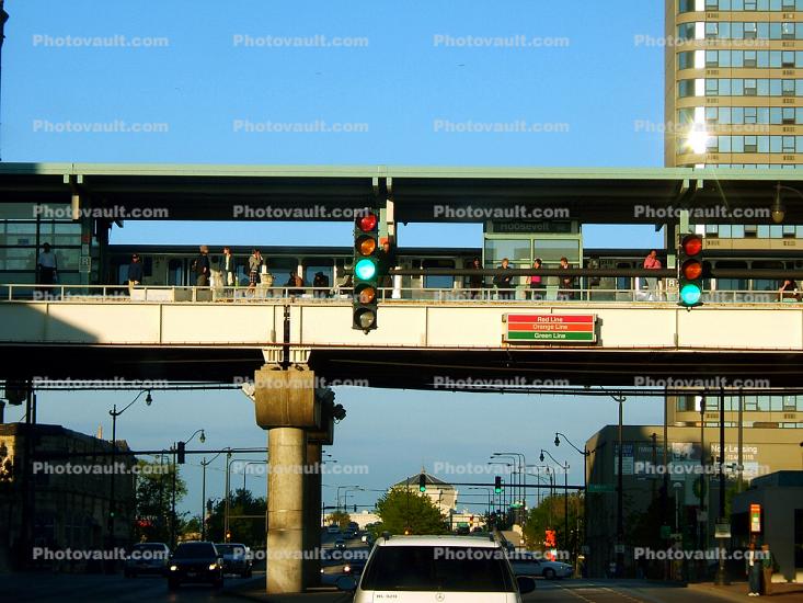 Chicago-El, Elevated, Station, Traffic Signals, CTA
