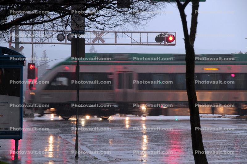 Rain, Railroad Crossing, cars