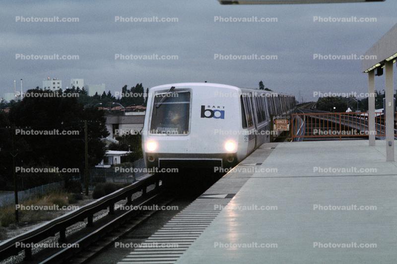 BART train entering a station, Bay Area Rapid Transit, California, Platform