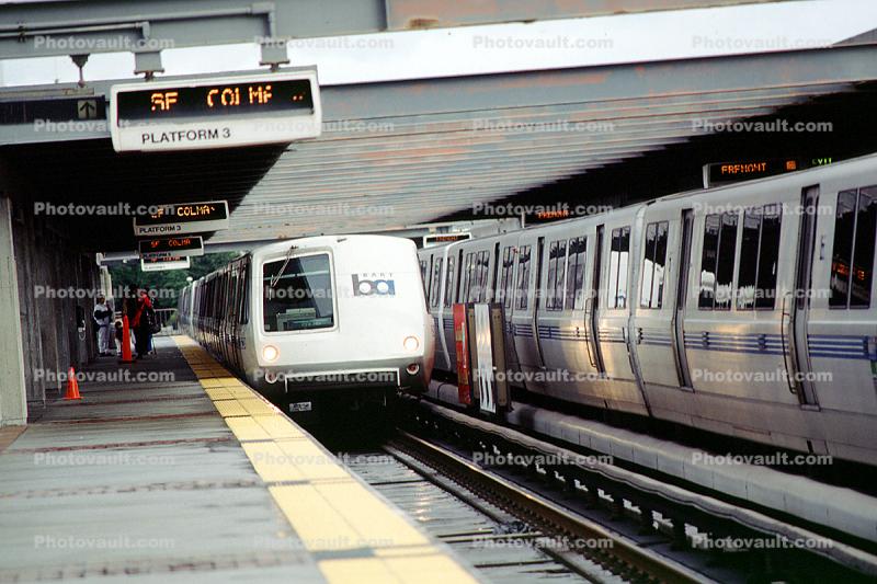 BART train, station platform