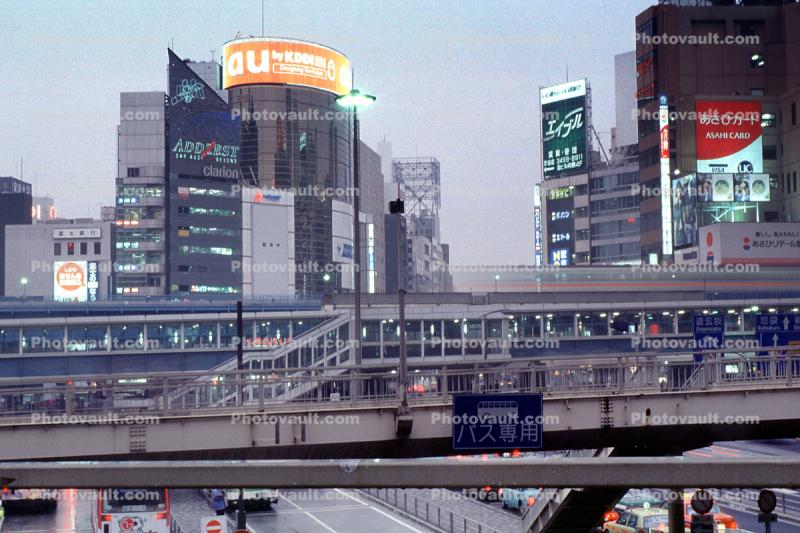 station, elevated, buildings, neon, Ginza District, Tokyo