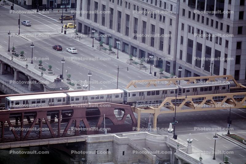Chicago-El, Elevated, Train, Buildings, Bridge, River, Street, CTA