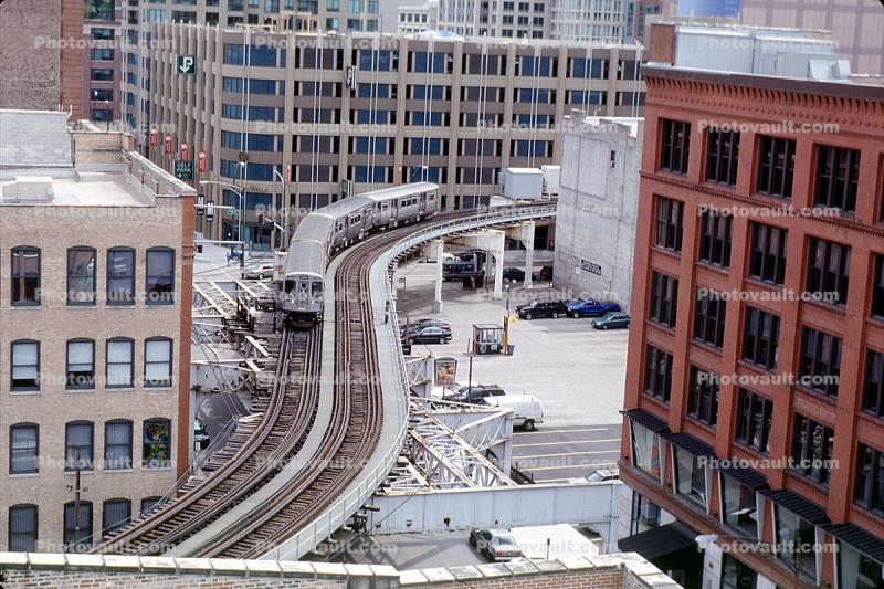 Chicago-El, Elevated, Downtown Loop, Buildings, S-Curve, Trains, CTA