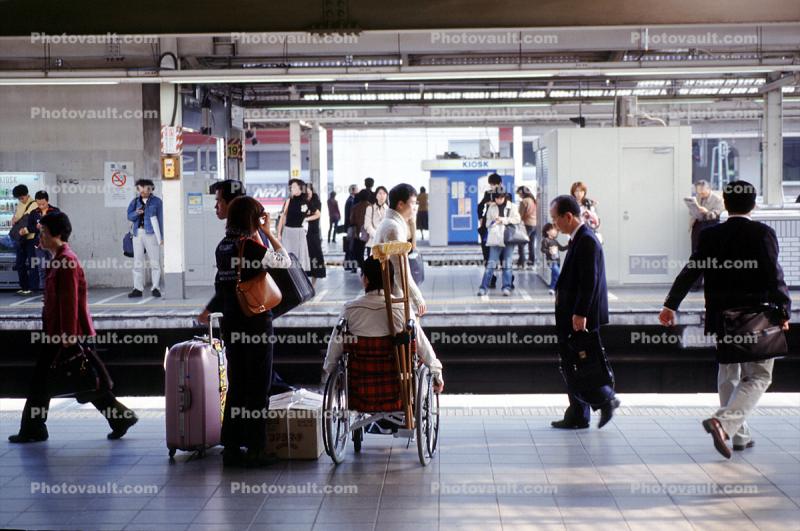 Station Platform, Wheelchair, Luggage, People, Tokyo