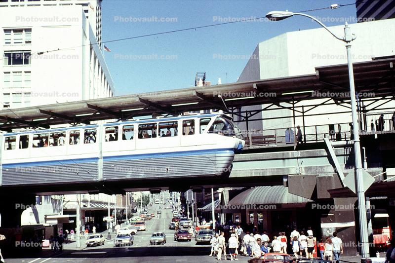 Monorail, Cars, Vehicle, Automobile, Seattle, August 1986, 1980s