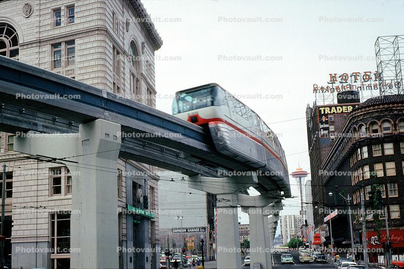 Monorail, downtown Seattle, June 1962, 1960s