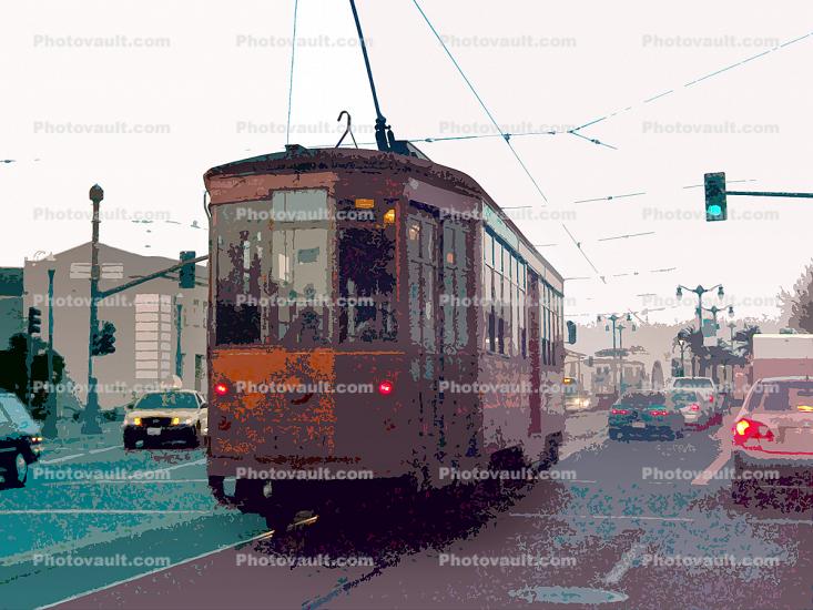 trolley at the Embarcadero, F-Line, Trolley, San Francisco, California, Paintography