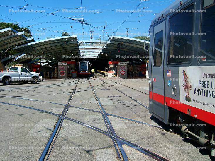 West Portal Muni Station, MUNI, Breda LRV2, Electric Trolley, Rail tracks, Twin Peaks Tunnel
