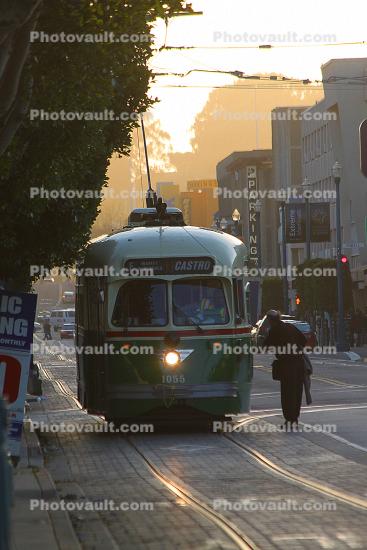1055, F-line Trolley, Municipal Railway head-on, Muni, San Francisco, California, PCC