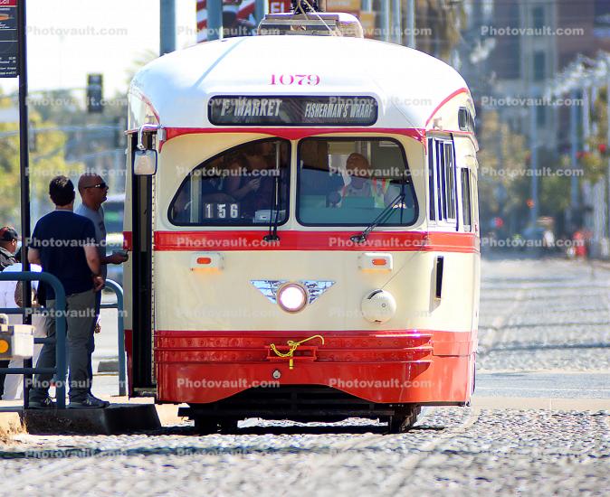 1079, F-line Trolley head-on, Municipal Railway, Muni, representing Detroit, PCC