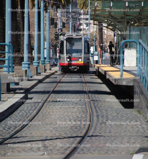 SFMTA, MUNI, head-on, 1515A, Electric Trolley, Rail tracks, the Embarcadero