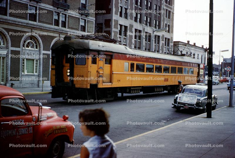 Interurban Train, Chicago South Shore & South Bend Railroad, 106, Cars, Automobile, Vehicle, 1950s