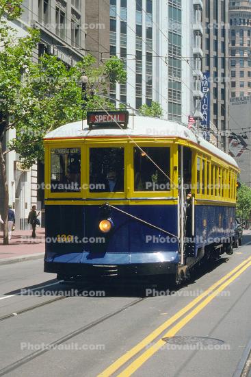 San Francisco Muni, (1940s livery), No. 130, Built 1914, F-Line, Trolley, Electric Trolley, San Francisco, California, 1940s