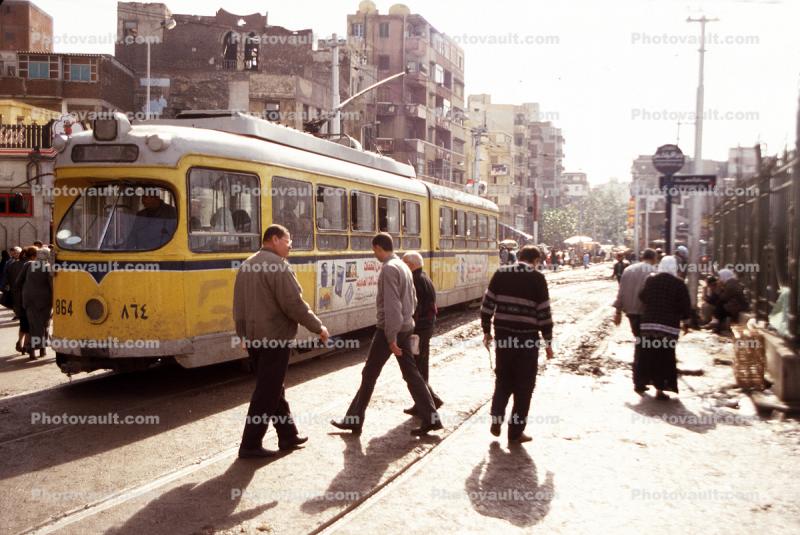 Articulated Streetcar 864, Street, Buildings, Alexandria, Egypt