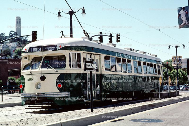 Illinois Terminal Railroad, (Suburban . Louis), No. 1015, F-Line, PCC, Muni, the Embarcadero, San Francisco, California