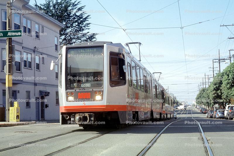 Muni, Breda LRV2, Electric Trolley, 1501B, Rail tracks