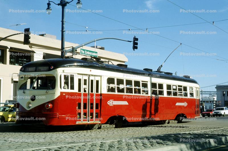 Philadelphia Suburban Transportation Co., No. 1007, F-Line, PCC, Muni, the Embarcadero, San Francisco, California