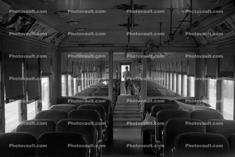 trolley interior, inside, Pacific Electric, Interurban, San Pedro, 1950s