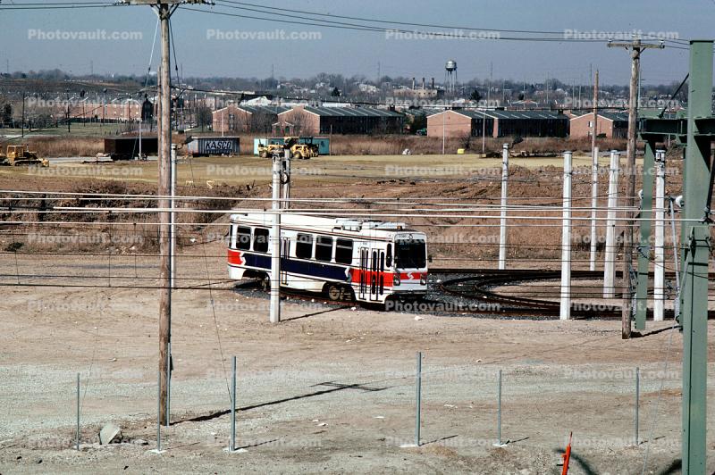 Kawasaki LRV, 9099, Eastwick R1 Stop, Station, Loop, turn-around, SEPTA, #30, SPAX 9099(LRV), City Hall Line, August 1995