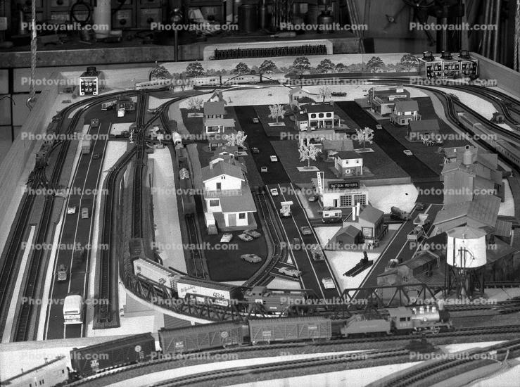 Model Railroad Layout, homes, houses, 1950s