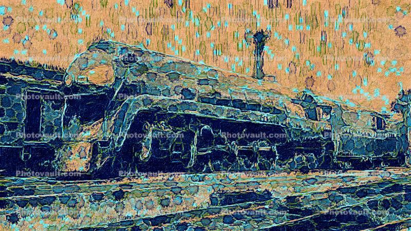 NW 609, Norfolk & Western, J-Class 4-8-4 Streamlined Locomotive, Art-Deco, 1930's , Paintography, Abstract