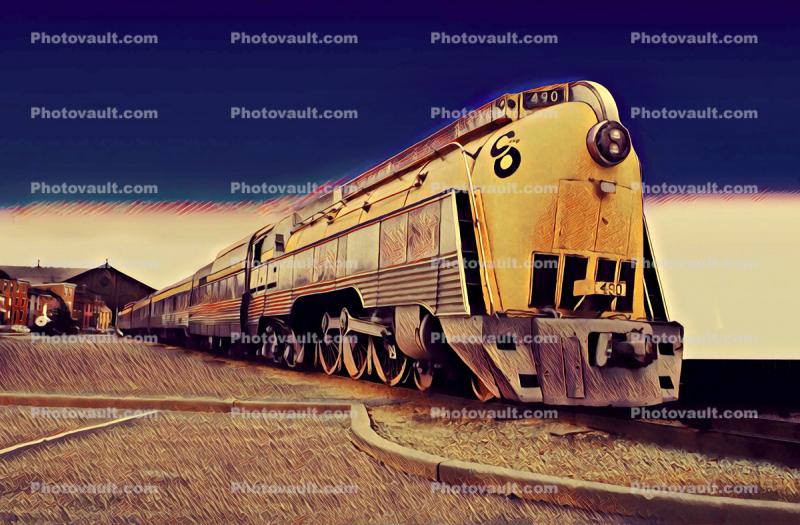 Streamlined, Art Deco, CO 490, Alco (4-6-4), C&O  Hudson Type Locomotive, Chesapeake & Ohio Railway, Abstract