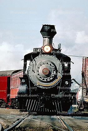 CWR X-45, 2-8-2, The Skunk Train, head-on Mikado steam powered locomotive, California Western Railroad, Fort Bragg