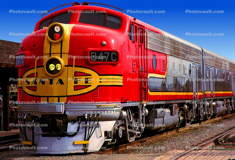 ATSF 347C, EMD F7A, Santa-Fe Diesel Electric Locomotive, AT&SF, Atchison Topeka & Santa Fe, Red/Silver Warbonnet Chief, F-Unit