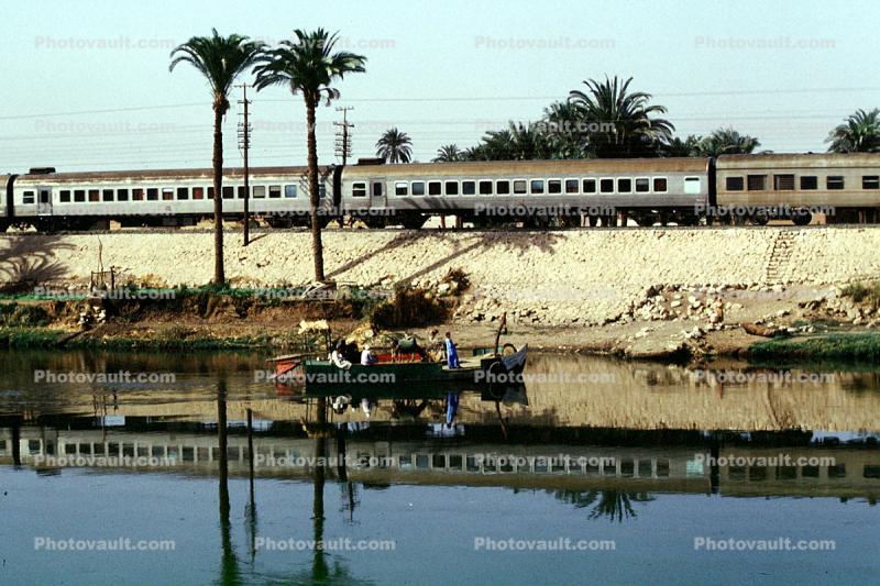 Passenger Railcars Reflecting water, Nile River, Ferry Boat