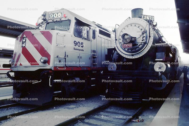 JPBX 905, EMD F40PH-2, Southern Pacific 2472, Class P-8 4-6-2 Steam Locomotive, 4th Street Train Station, Terminus