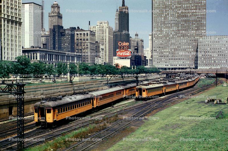 Chicago, Rail yards, Coca-Cola Sign, Interurban, streetcar, 1950s