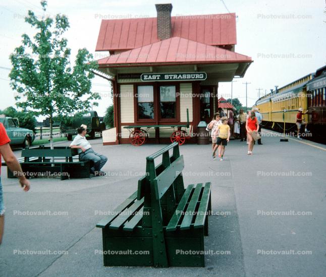 Bench, East Strasburg Rail Station, Strasburg Railroad, Depot, 1975, 1970s