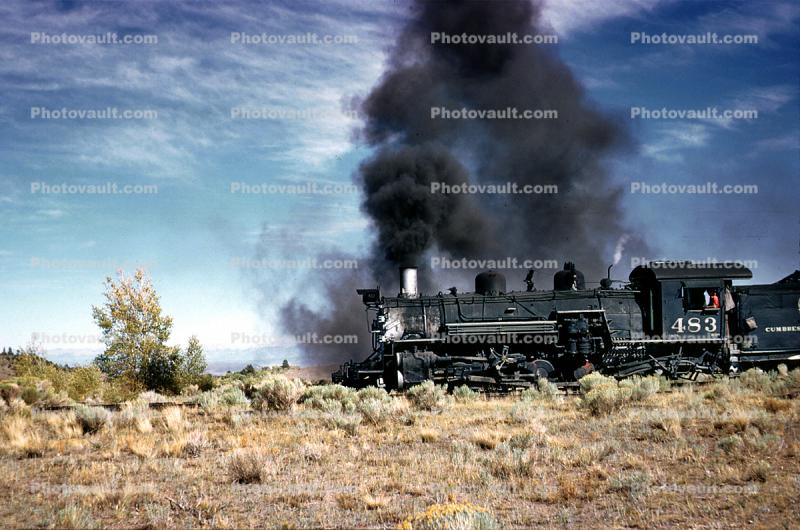 483, Cumbres & Toltec Scenic Railroad, D&RGW, smoke, 1973, 1970s