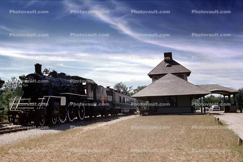 CV 220, 4-6-0, Alco, Central Vermont Railway, Shelburne Train Station, Depot, "Locomotive of the Presidents", 1963, 1960s