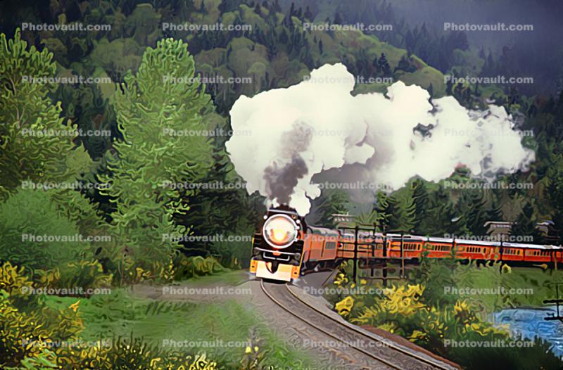 SP 4449, GS-4 class Steam Locomotive, 4-8-4, Southern Pacific Daylight Special, Minnow Creek, 1950s