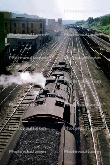 Steam engine with coal tender, Bluefield West Virginia, 1955, 1950s