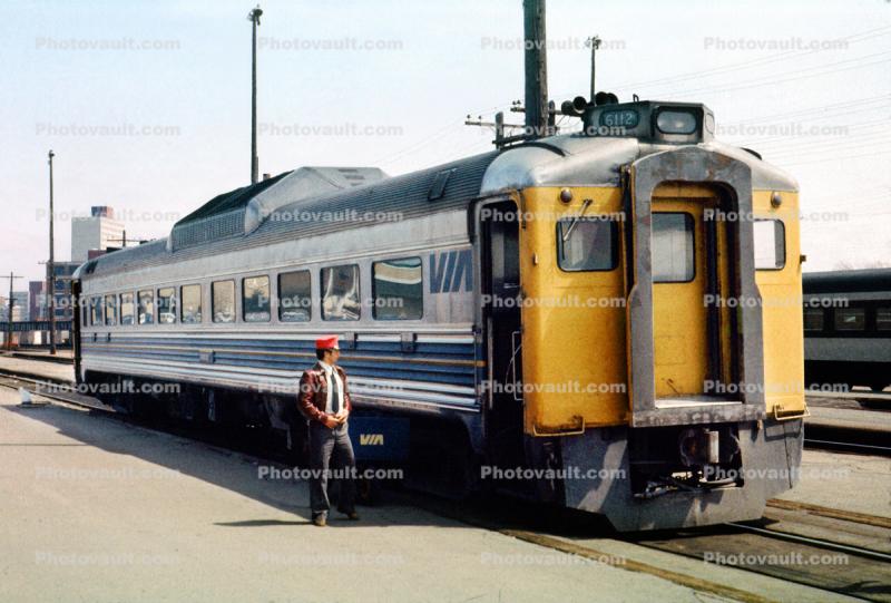 Budd Self Propelled diesel car, Via Rail Canada #6112, RDC-1, Moncton New Brunswick, May 1980