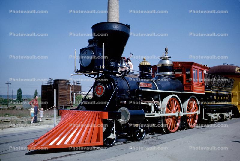 W&A. RR #3, General Western & Atlantic Railroad, 4-4-0 "American Standard" steam locomotive, The General, cow catcher, 1959, 1950s