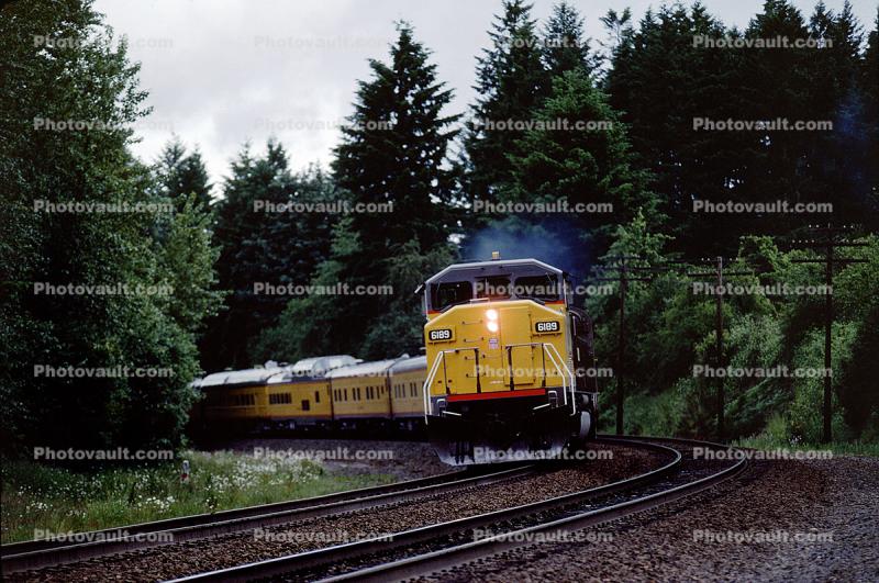Union Pacific 6189, Observation Dome Railcar, tracks, July 1990