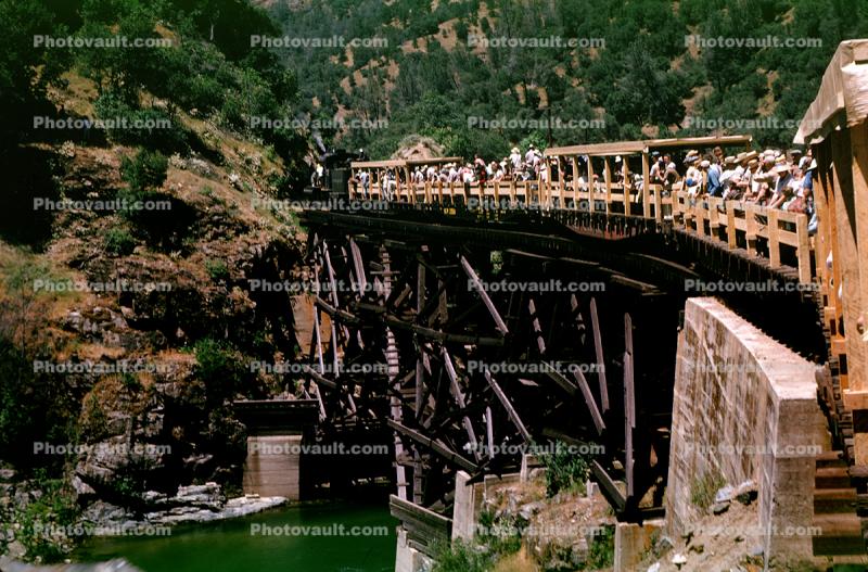 Crossing the Feather River, Feather River Railway, Open Railcars, June 1963, 1960s