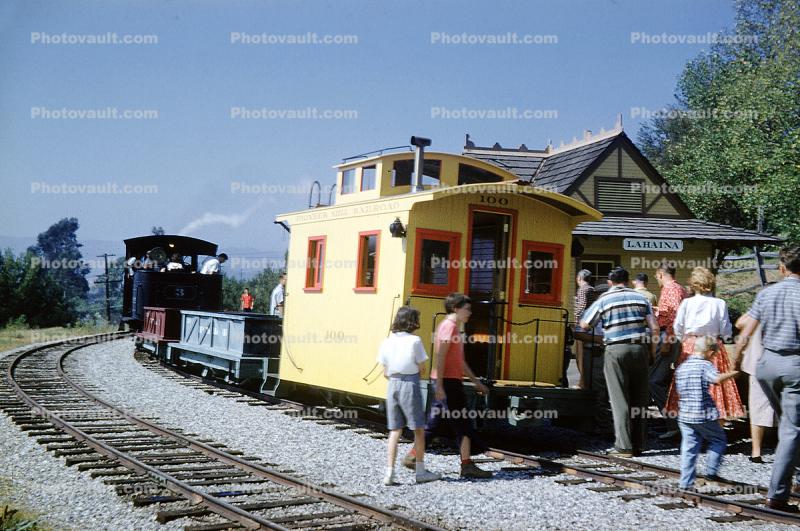Lahaina Depot, building, Yellow Caboose, station, people, October 1958