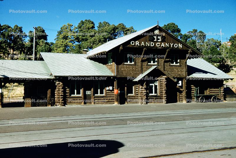 Grand Canyon Railroad Depot, Station, Log Building, Terminal, 1950s