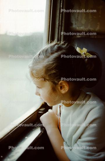 Little Girl watching the scenery go by, Train Window, June 1962, 1960s