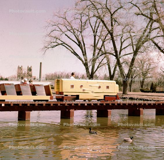 Train Bridge over a Pond, ducks, 1950s